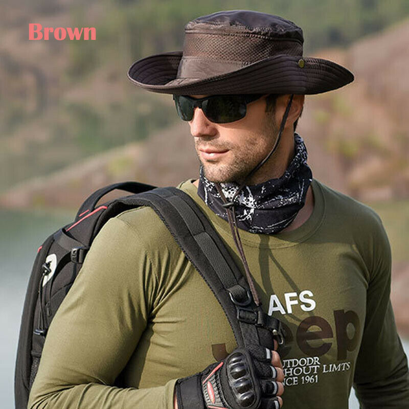 Wide Brim Sun Hat UV Protection Bucket Cap For Hiking Camping Fishing Safari Men