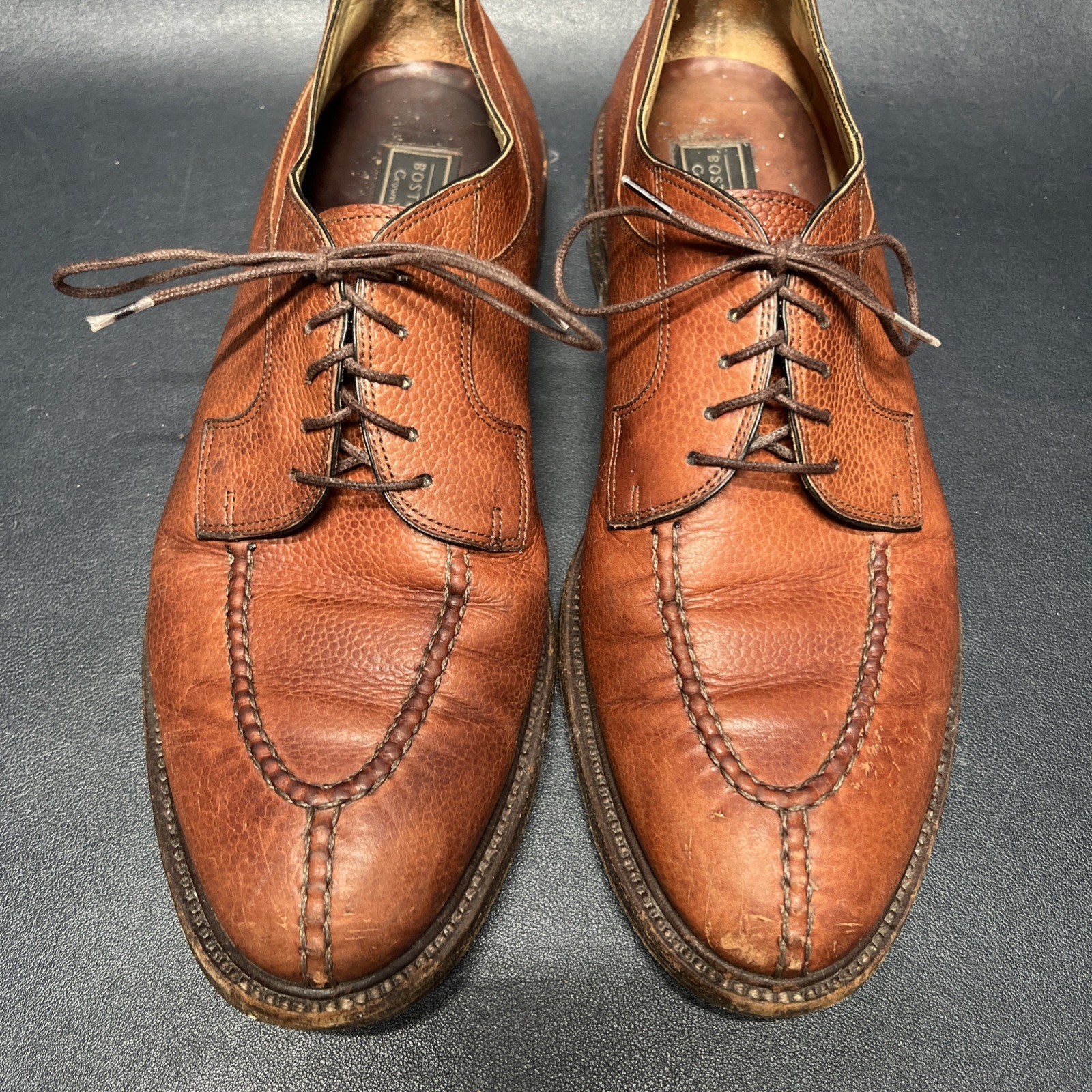BOSTONIAN CROWN WINDSOR Split Toe Pebble Grain Brown Size 10.5 D, Made in Italy!