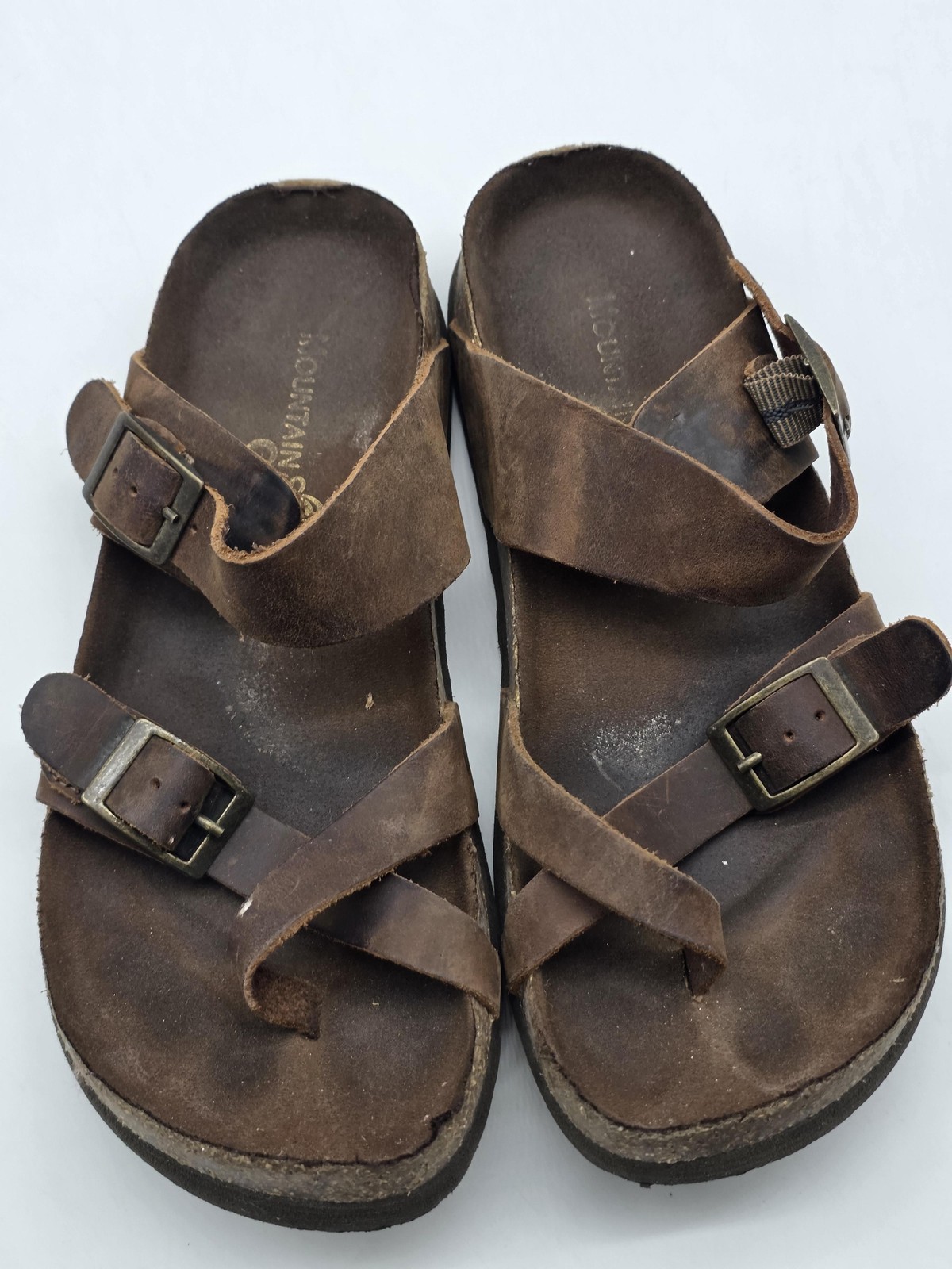Mountain Sole Sandals Womens Size 6 Brown Leather Strappy Cork Damage Shoes