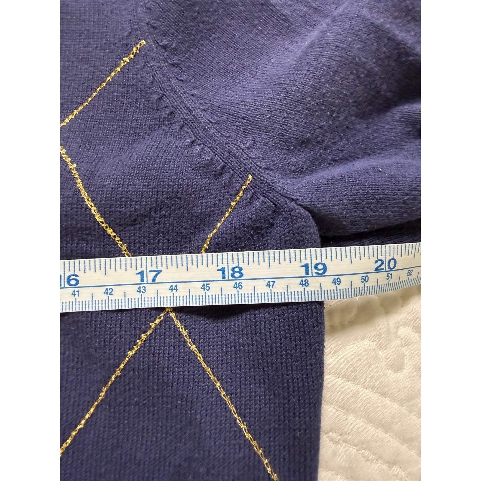 Lilly Pulitzer V-Neck Sweater Womens Large Navy Blue Argyle Gold Metallic Trim