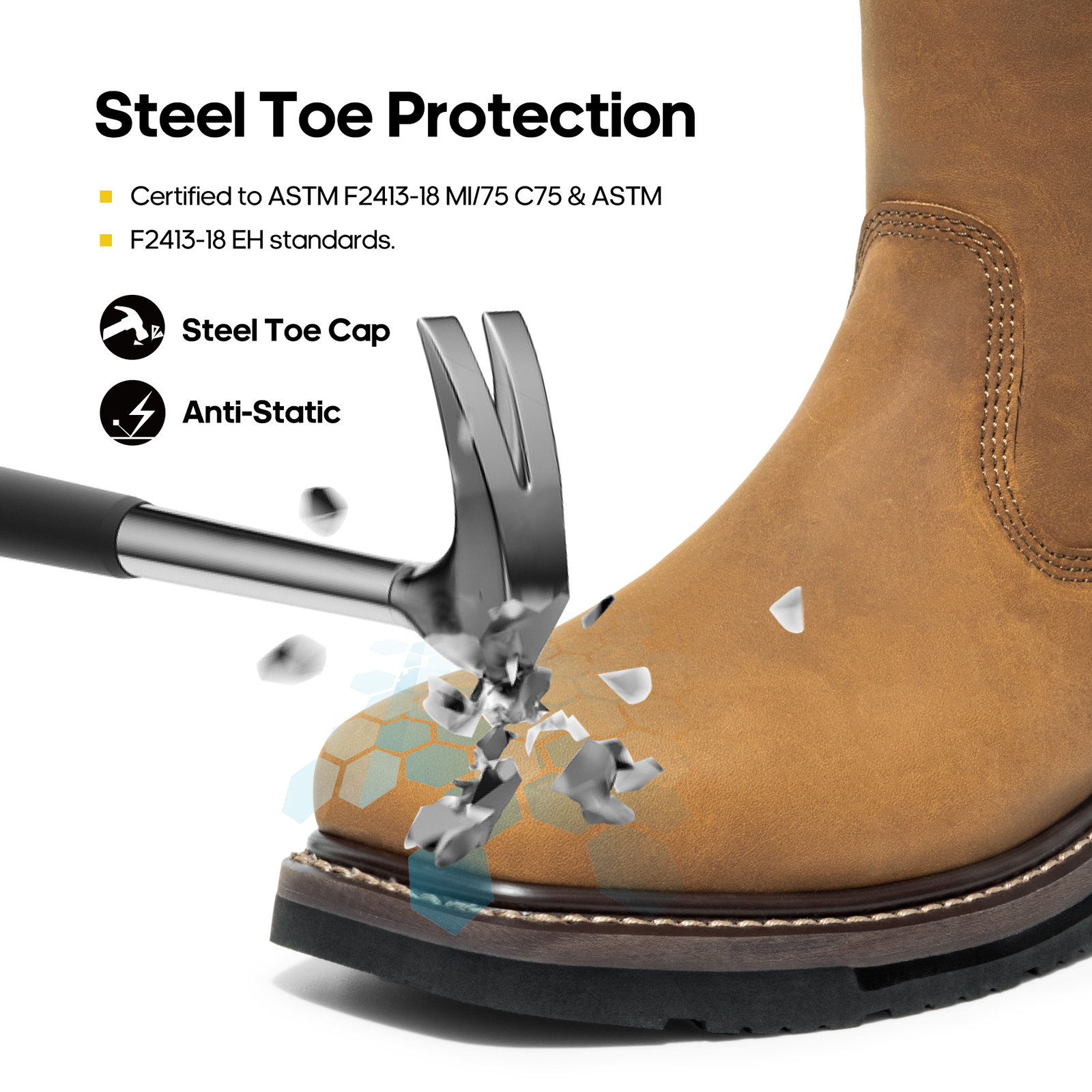 Mens Steel Toe Boots Waterproof Leather Pull On Farm Work Wellington Boots