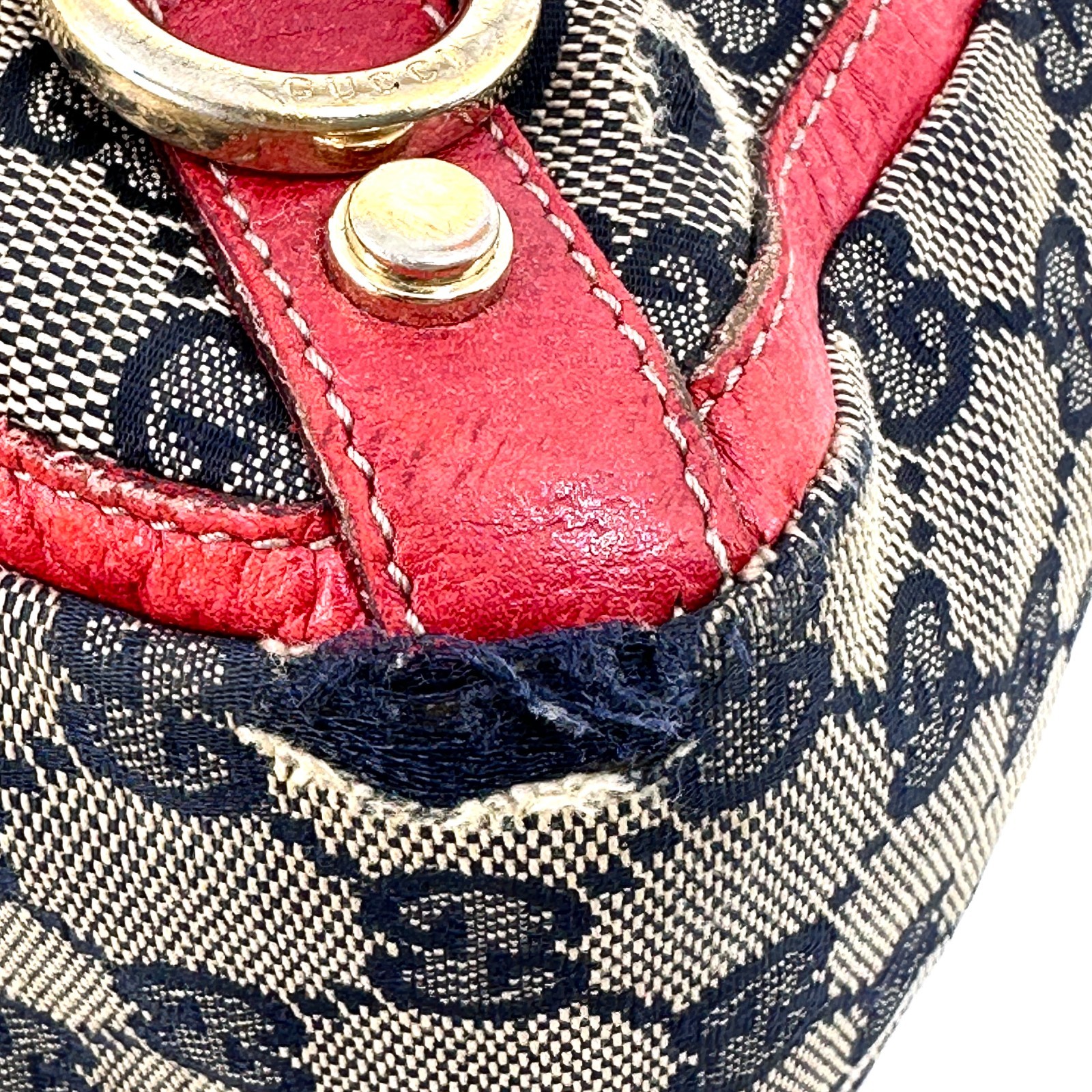 Gucci Abbey GG Canvas Leather Red 130739 Handbag Tote Bag Authentic