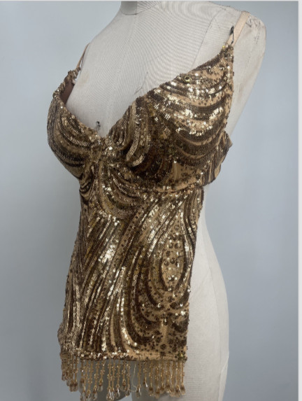 Nicolas Mendoza Women’s Gold Sequin Pants / Backless Top 2 Piece Set Size NA