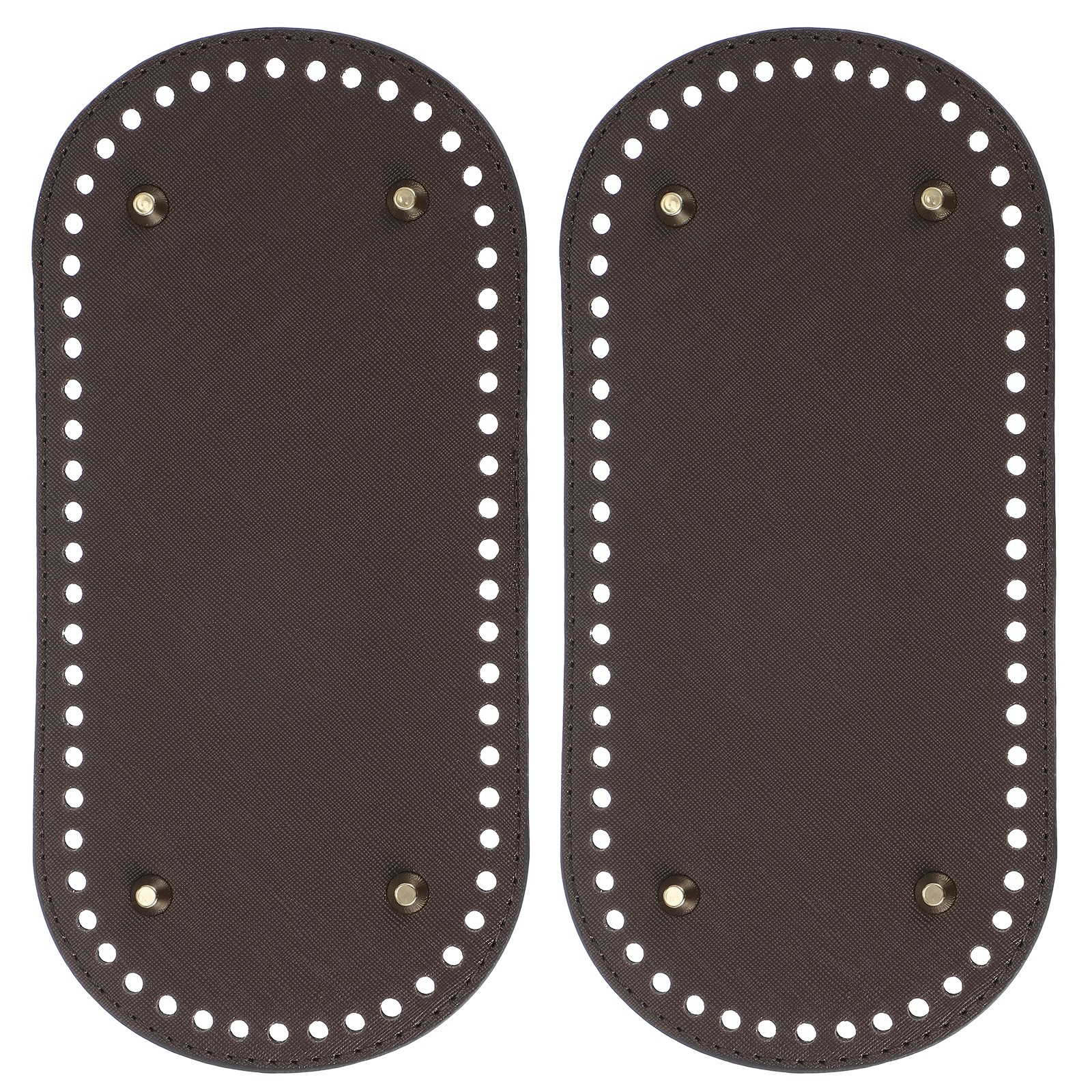 2Pcs Oval PU Leather Bag Bottom Shaper with Holes & Nail 9.8×4.7 Inch Dark Brown