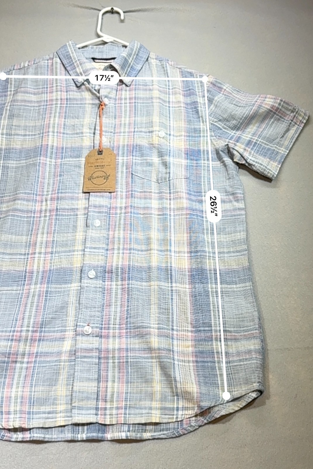 Weatherproof Vintage Mens Plaid Button Down Shirt Short Sleeve Blue Cotton