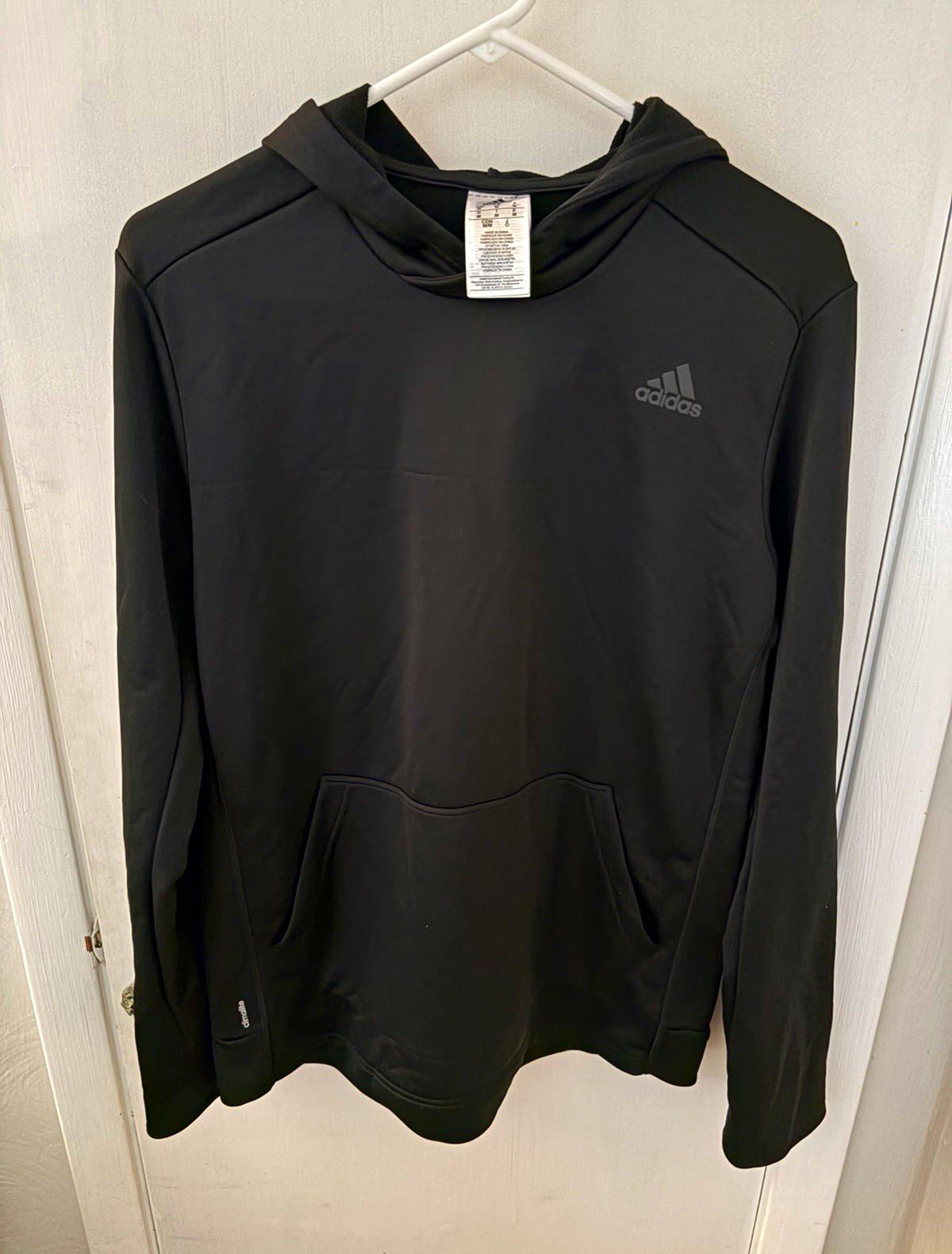 adidas Climawarm Climalite Pullover Hoodie Solid Black Logo Pockets Men’s M