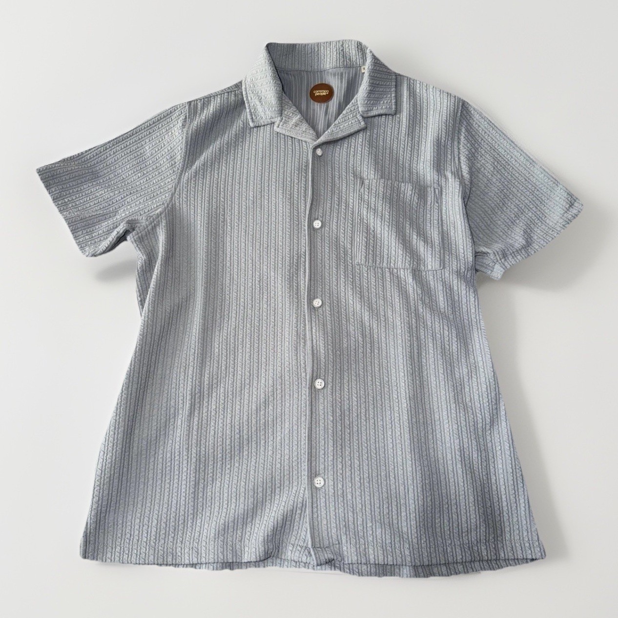 Common People Mens XL Gray Textured Button Up Camp Collar Casual Shirt Retro