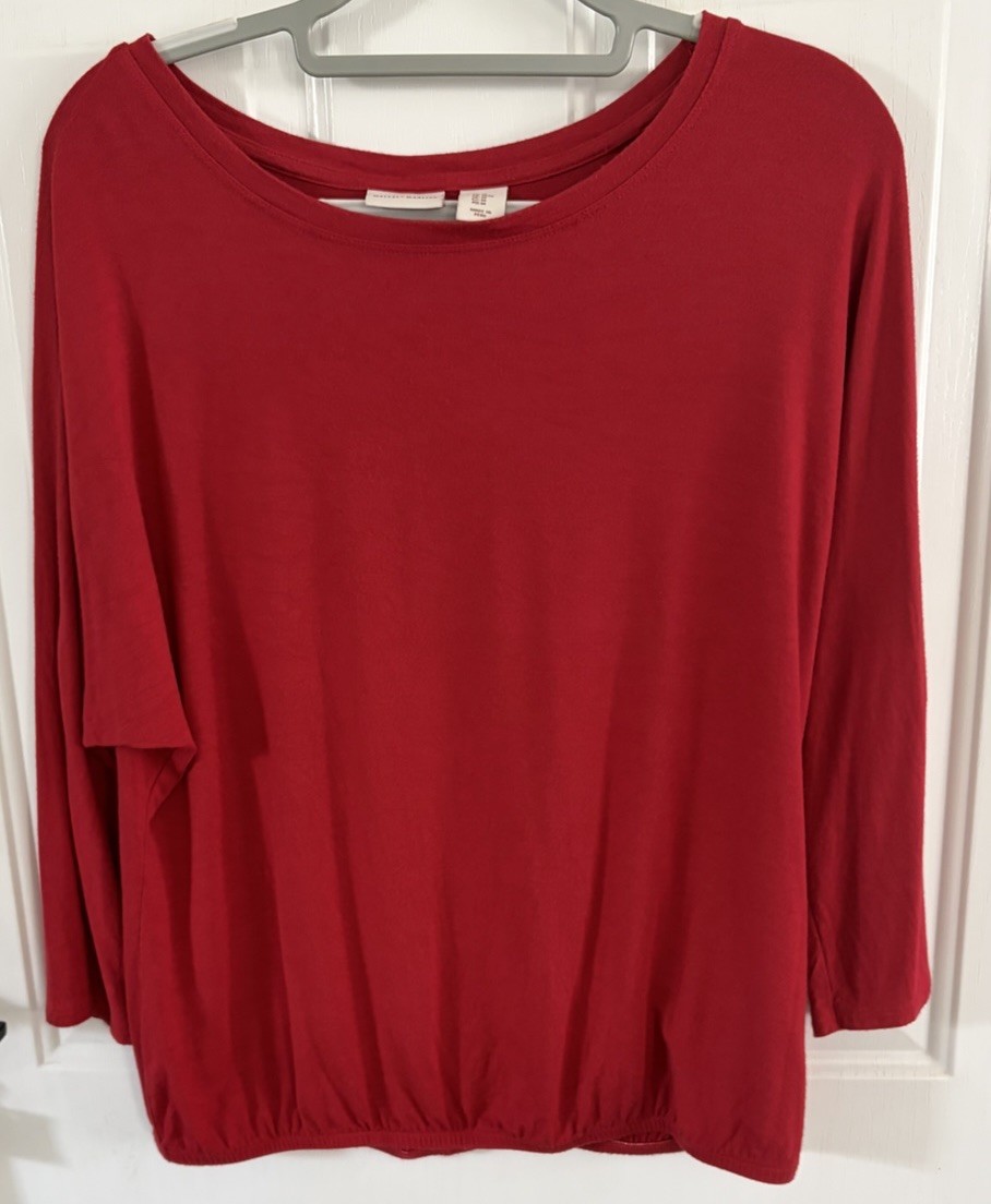 Mercer Madison Vibrant Red Top/Dolman Sleeves Gathered Hem Size M
