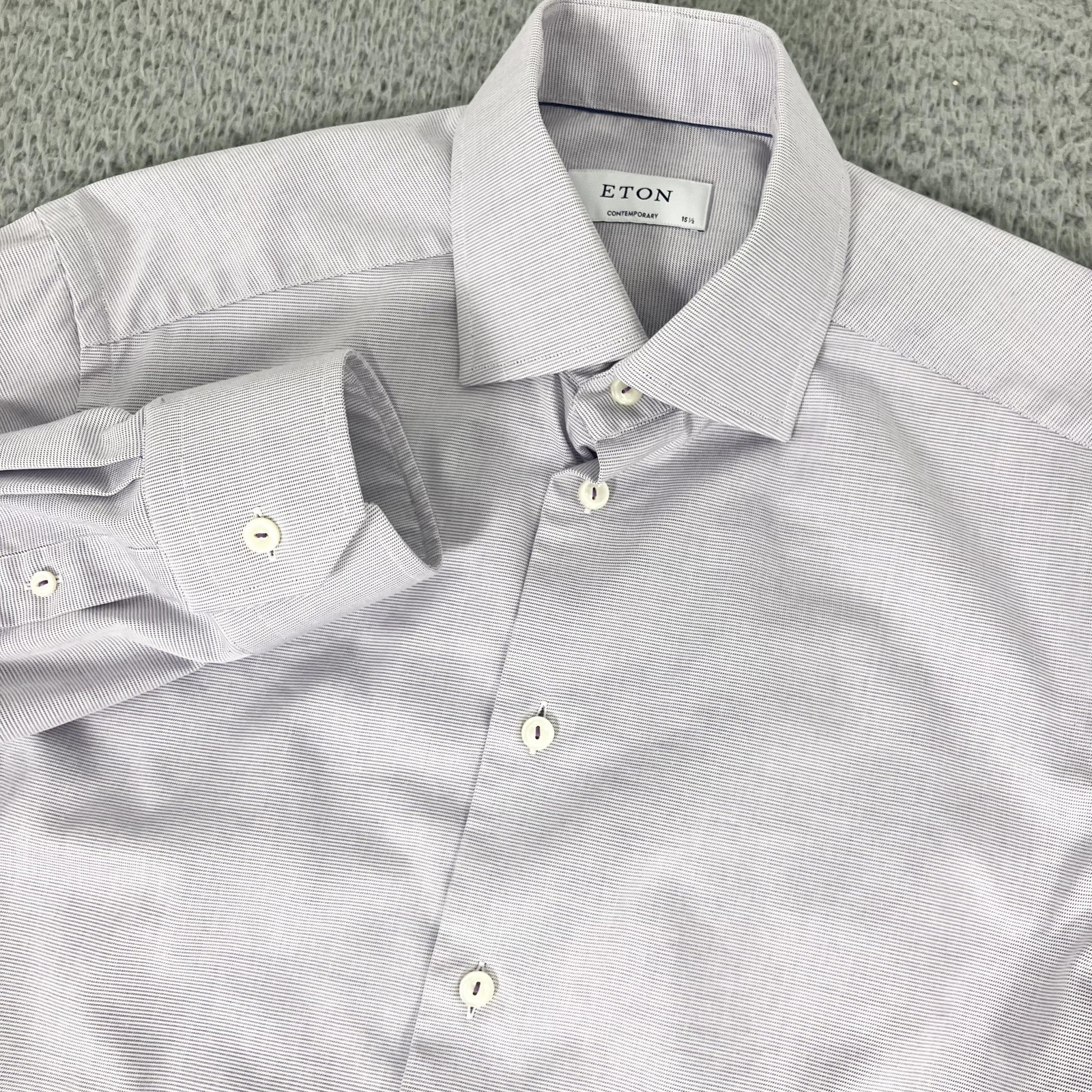 Eton Shirt Mens 15.5 39 Purple Stripe Contemporary Fit Spread Collar Dress Shirt