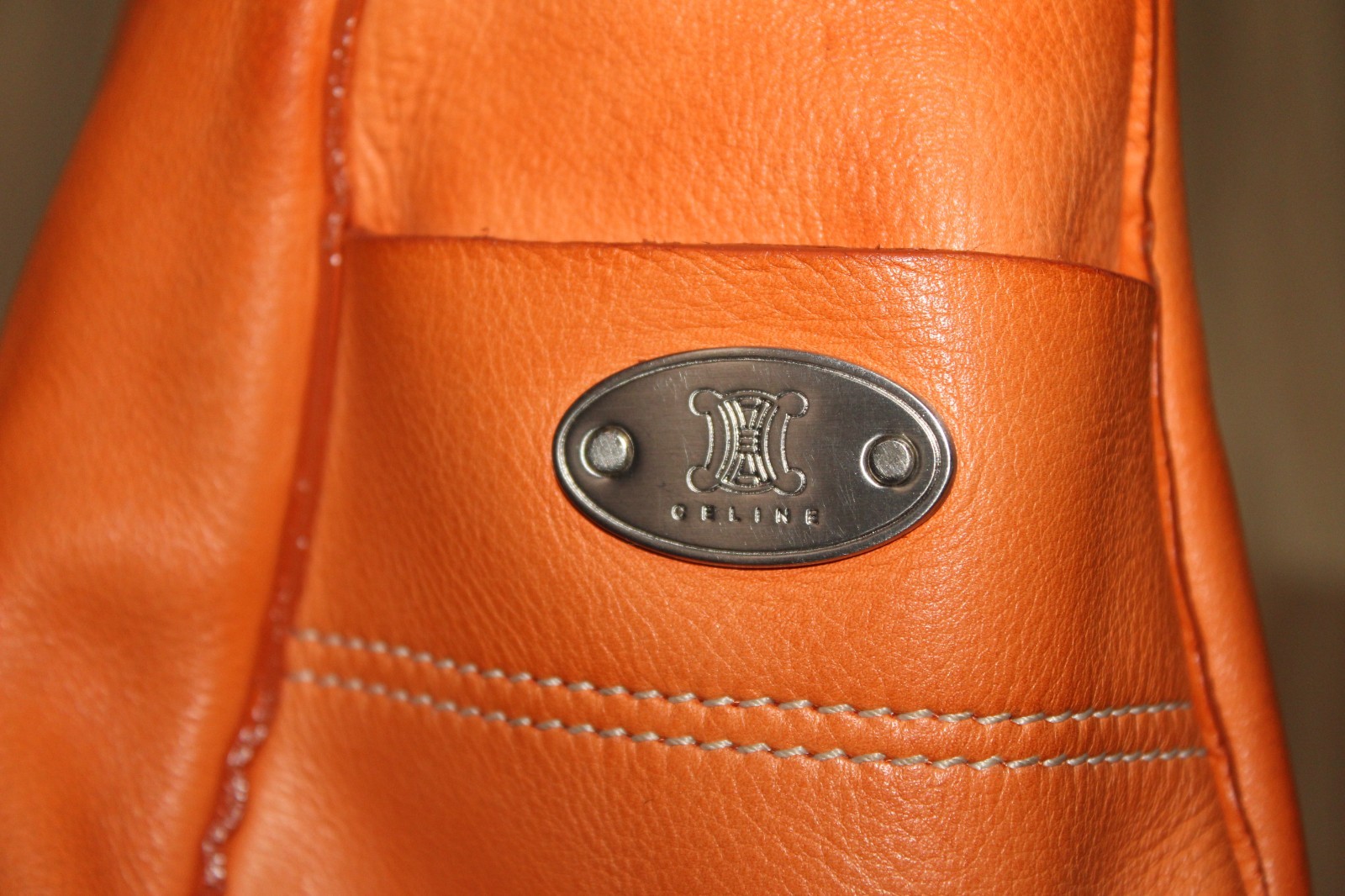Celine Boogie Tote Bag Orange Leather Open Pockets Auth CE00/23