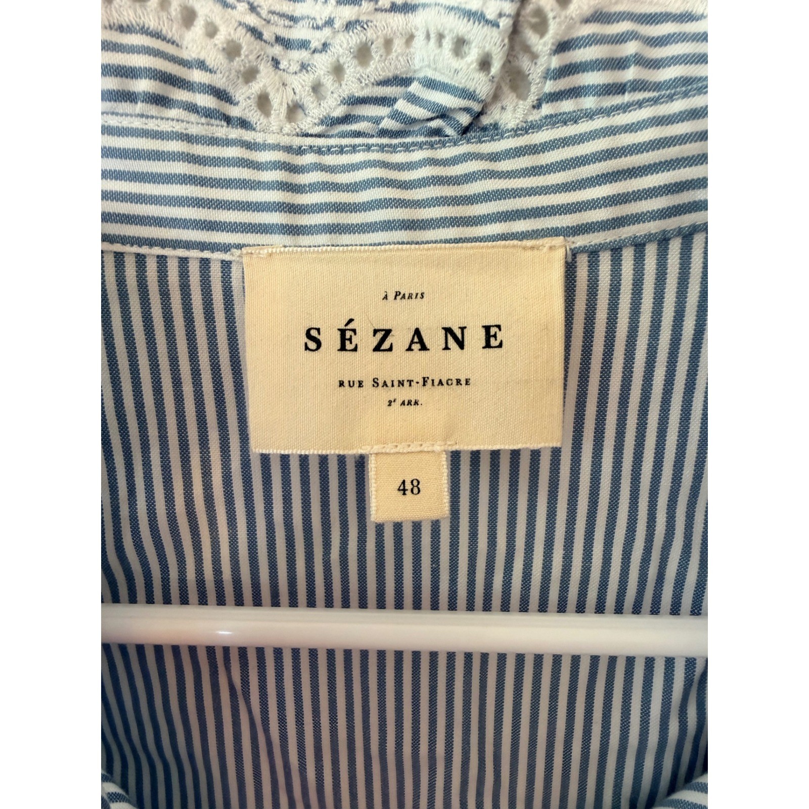 SÉZANE Blue Striped Chlo Blouse Lace Trim Romantic Cottagecore Shirt US Size 16