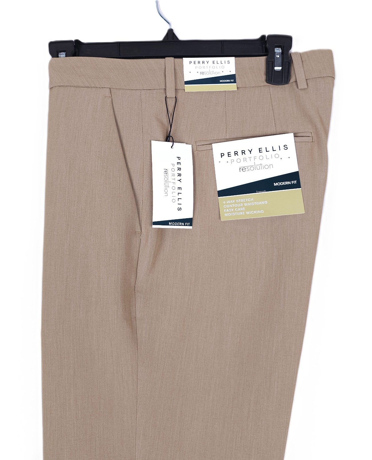 Perry Ellis Mens Modern Fit Dress Pants 33×32 Beige Elmwood Solid Stretch NWT