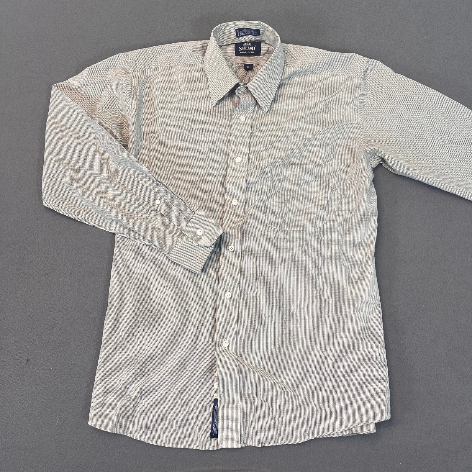 Stafford Dress Shirt Mens 16 34/35 Plaid Point Collar Wrinke Free Broadcloth