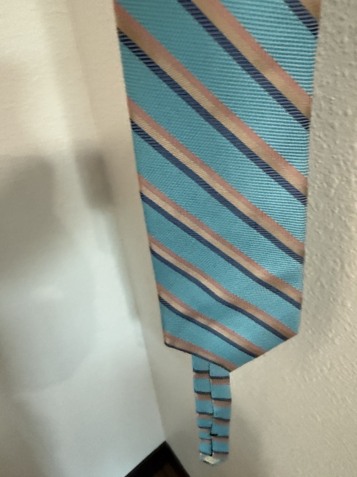 Tom James Corporate Image Silk TieMens Turquoise Blue Pink Stripe Excellent