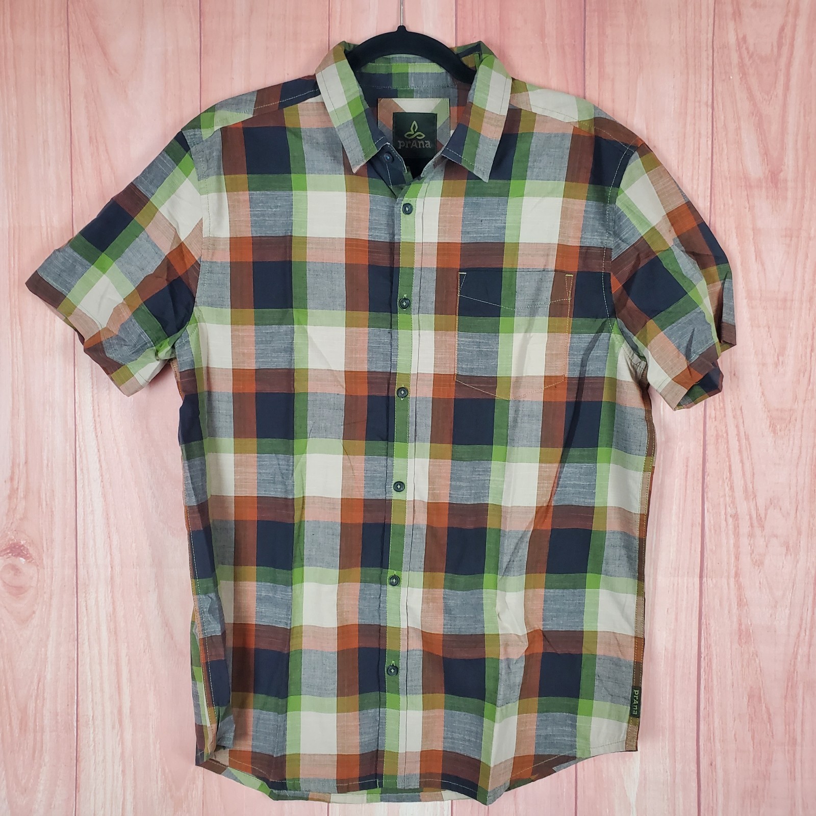 Prana Button Down Shirt Mens Medium Loose Fit Plaid Western Organic Cotton