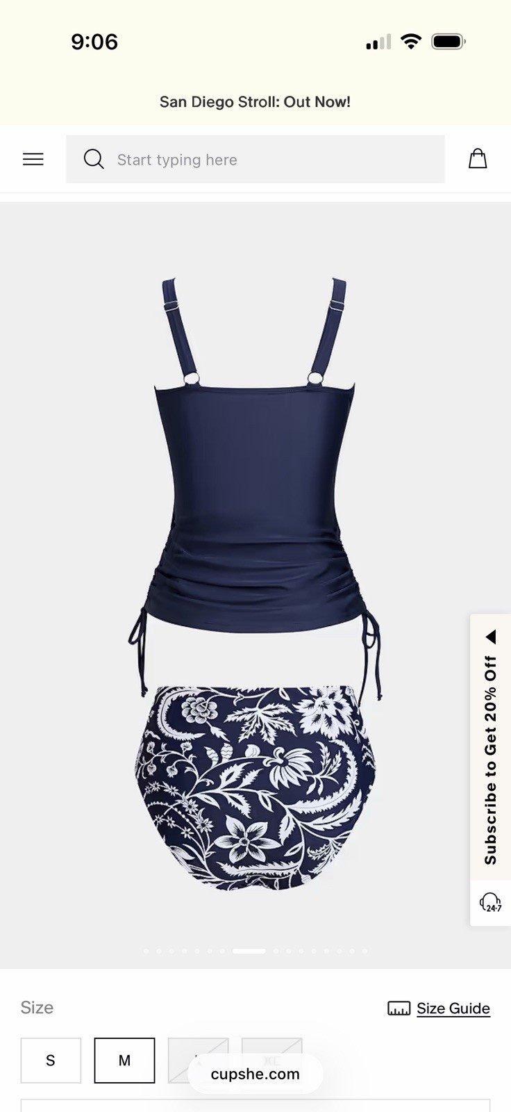 Cupshe Womans size M Blue Blooms Ruched Tankini Top Floral Bikini Bottoms NWT