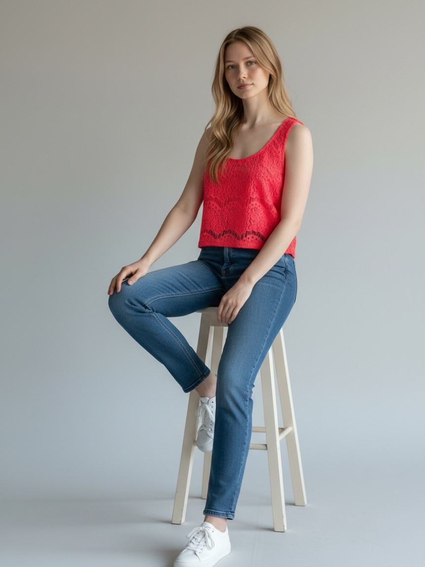 Divided by H&M Coral Pink Lace Crop Tank Top Size US 14
