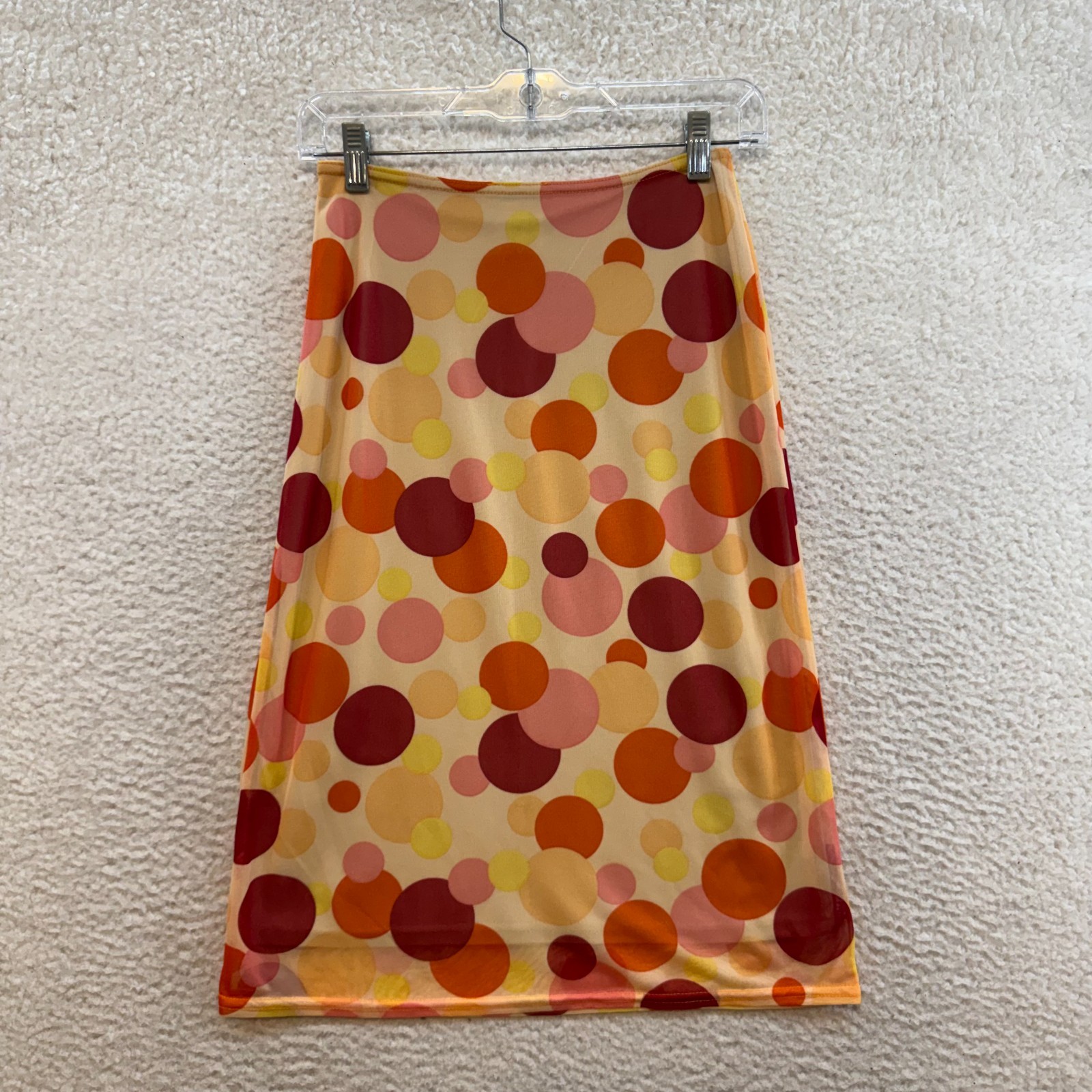 Y2K Vintage Morgan De Toi Mesh Midi Skirt XS 00 0 23 24 Orange Polka Dot France