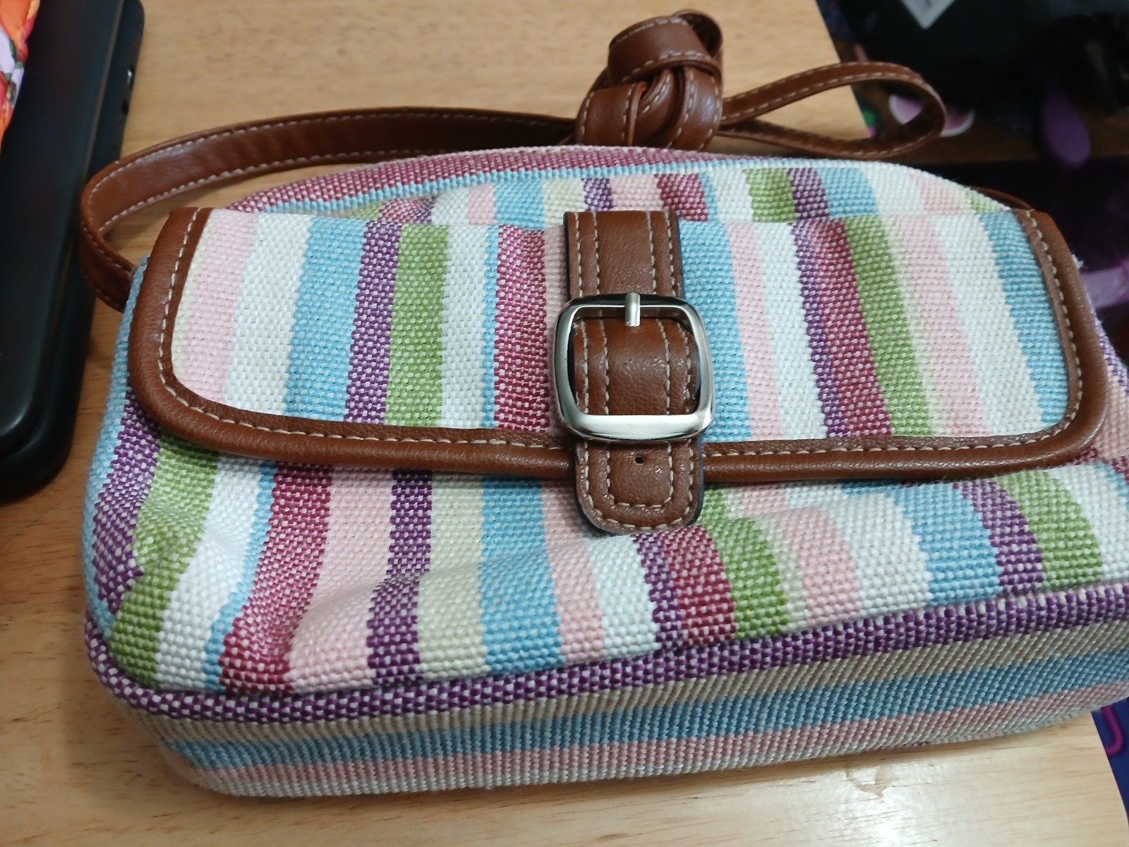 Man-made Materials Crossbody Bag Is 9 L x 6 T x 2 W Multi Muted Colors Used Once