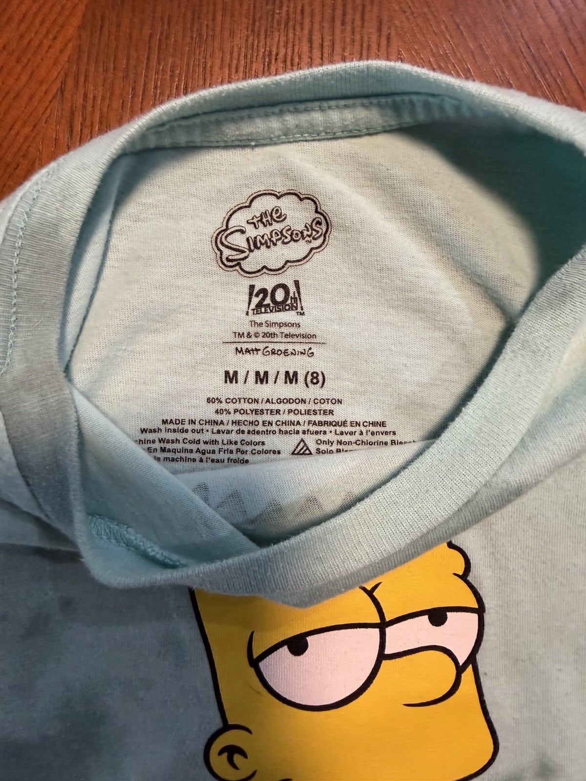 The Simpsons Unisex Kids M (8) Light Blue/Gray Bart Graphic Short Sleeve Tee