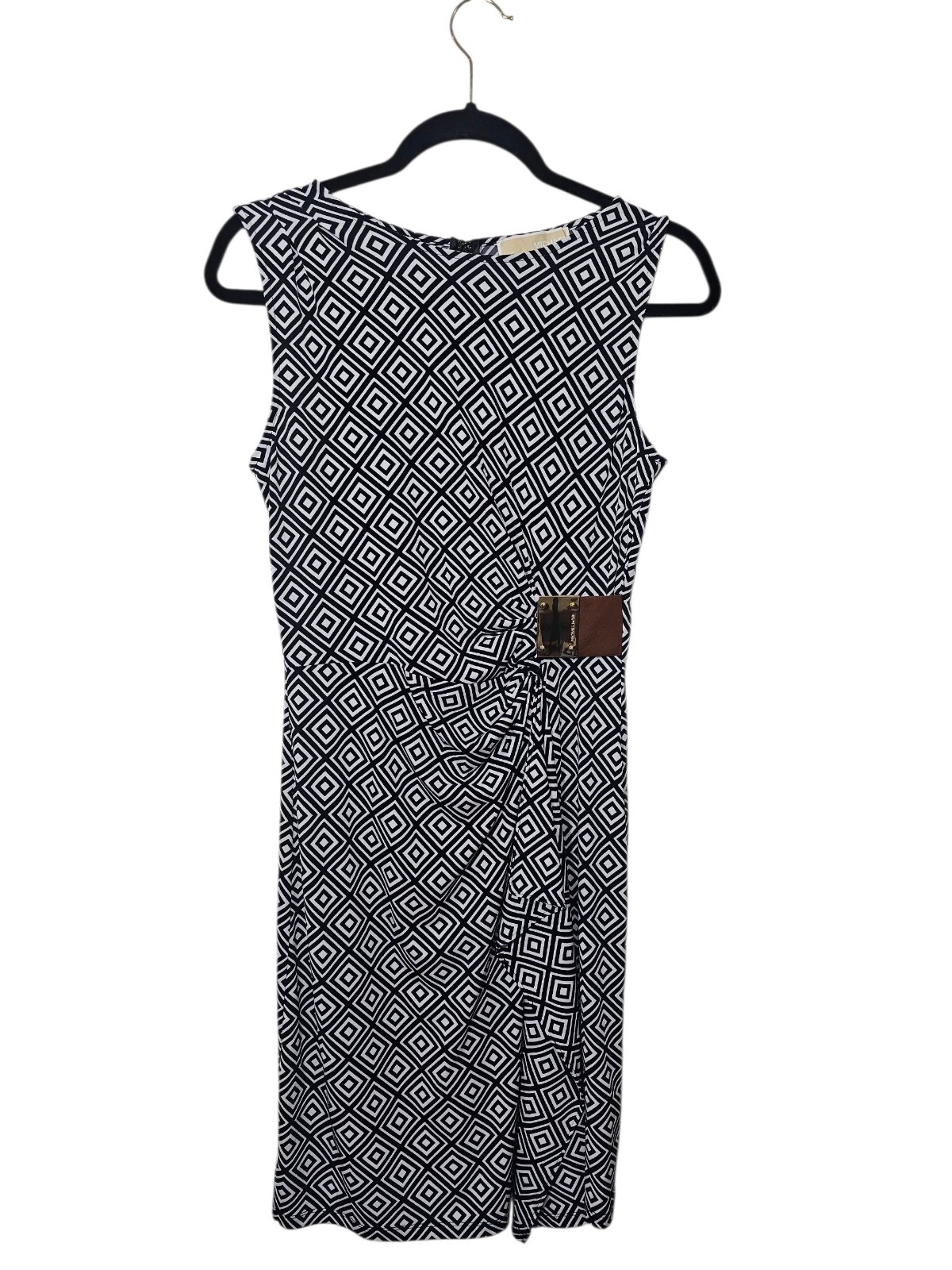Mk Michael Kors Women’s Midi Dress Sz S Logo Plate Black and White Faux Wrap