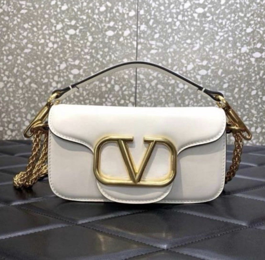 Valentino VLogo White Shoulder Bag Gold Chain Flap Top Handle Detachable Strap