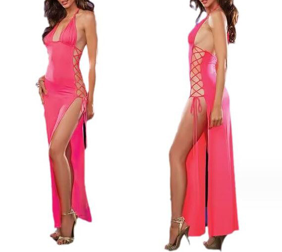 Plus size Women See Through Side High Slit V Neck Bandage Long Dress Club Party