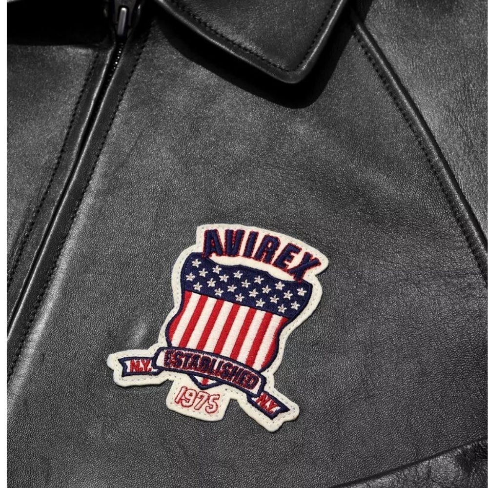 Men’s Avirex Leather Jacket Black Real Cowhide Leather Bomber American Flight