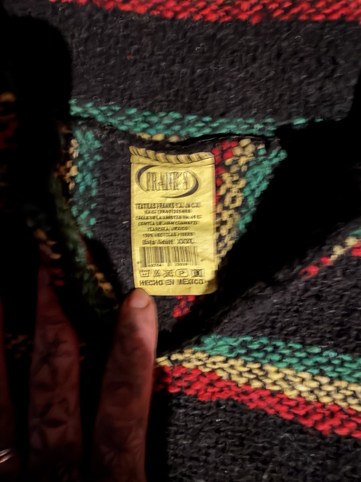 FRANK’s Men’s Striped Pullover Hoodie XXXL Black Green Red Yellow