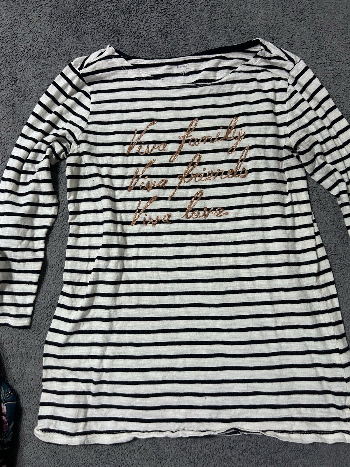 Old Navy Women’s White Black Striped Crew Neck Glitter Stretch T-Shirt M