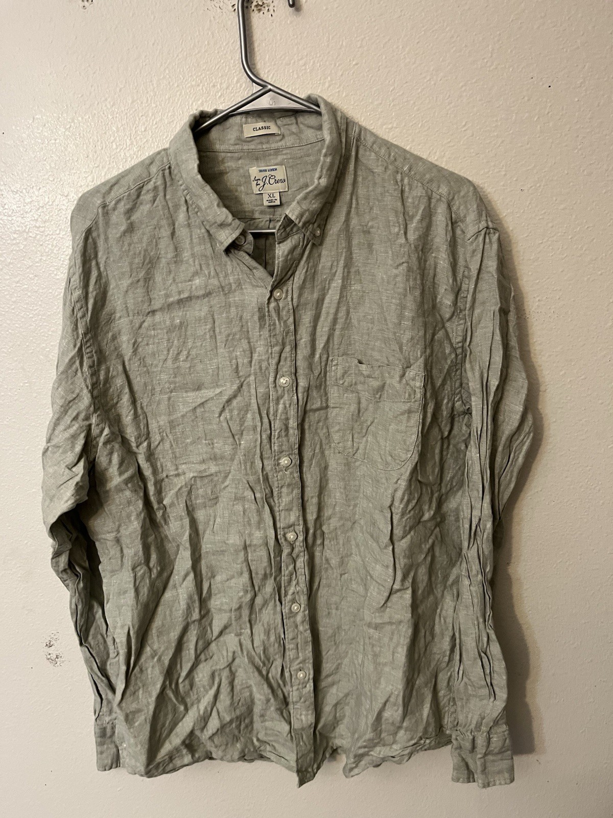 J Crew Shirt Mens XL Slim Light Olive Irish Linen Button Down Baird McNutt