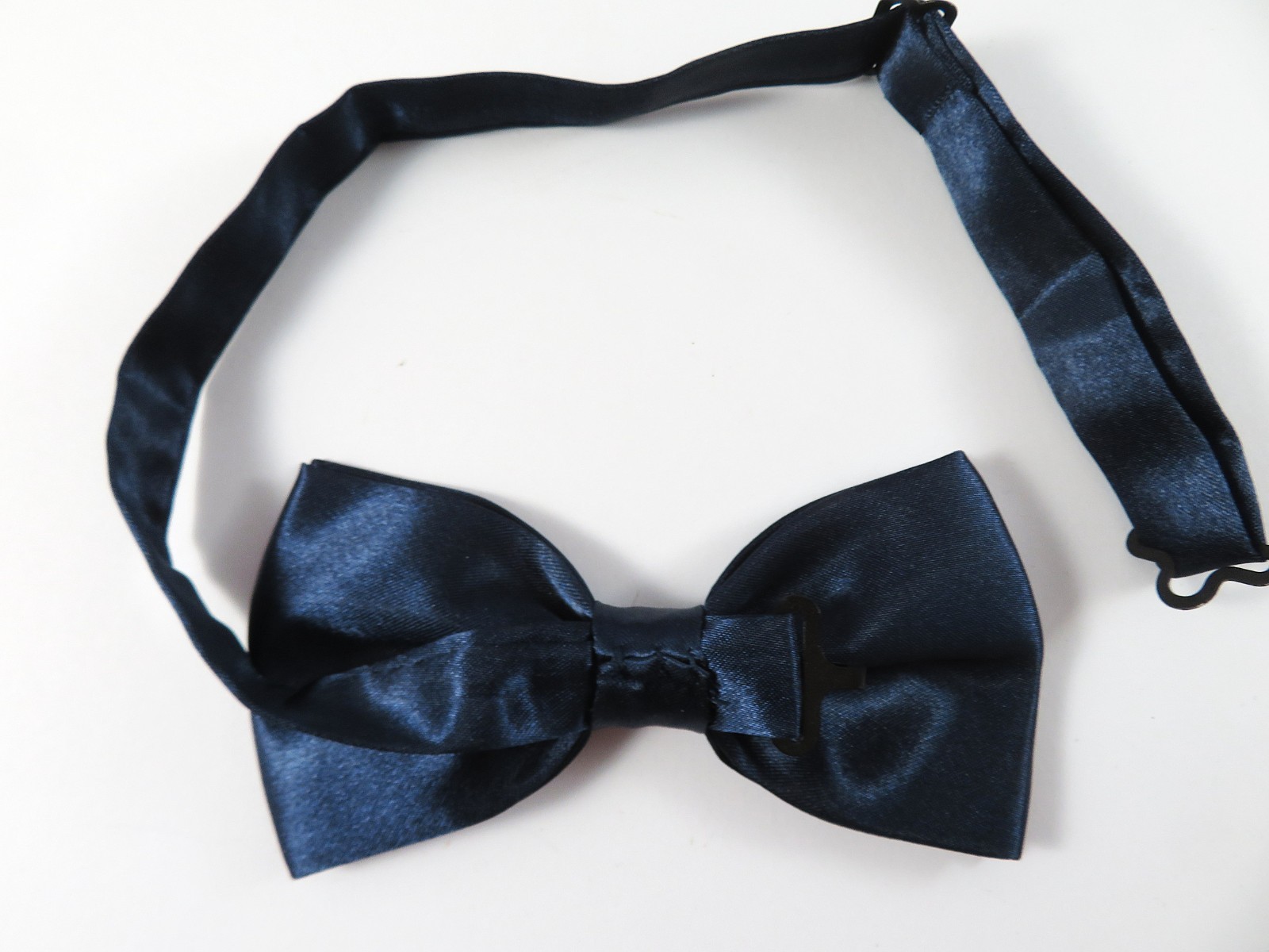 Navy Blue Silky Sheen Bowtie Adult Size Adjustable Band 10.25 To 18.5 Inch Neck