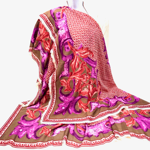 Vgt X-Lg PINTO Scarf 70%Wool /30% Silk 54″ Olive purple burgendy floral (20