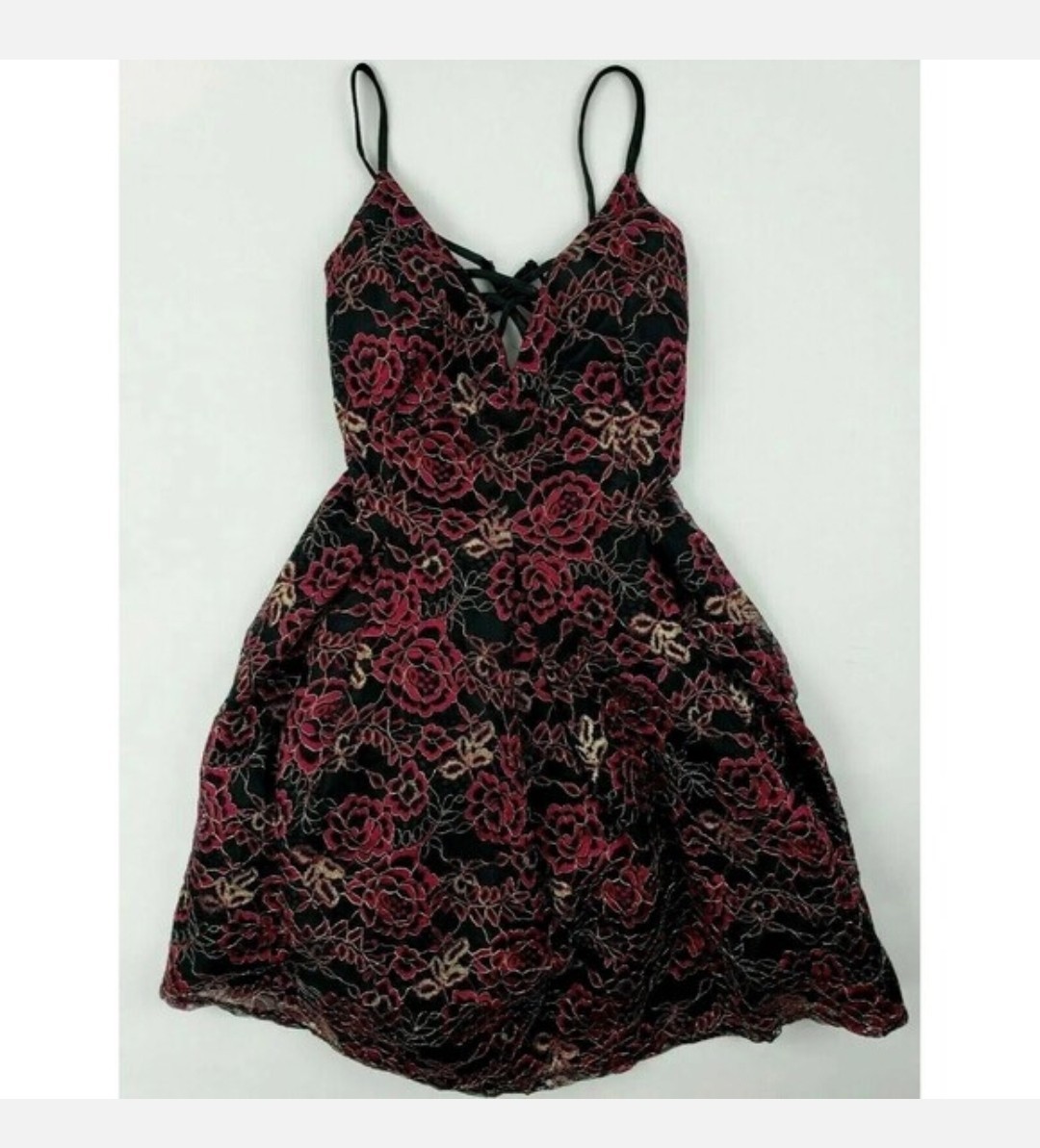 Jump Apparel Dress Womens 11/12 Floral Fit Flare Lace Knee Short Cocktail Black