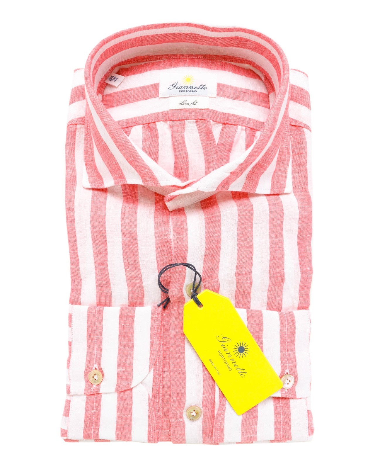 NWT GIANNETTO PORTOFINO SHIRT L coral linen luxury Italy 39 15 1/2 slim