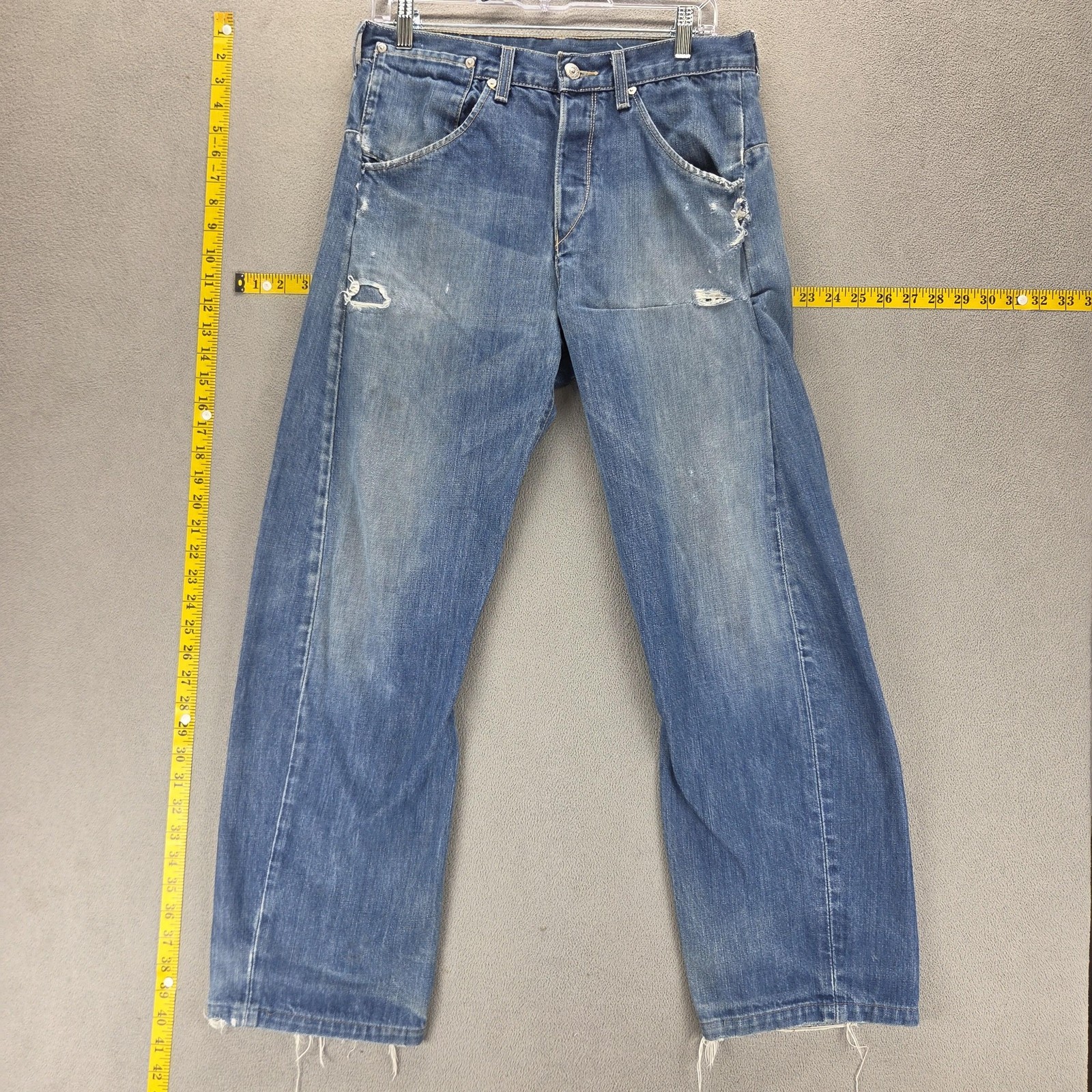 VTG Levis Engineered Jeans Mens Blue Twisted Button Fly Altered Hem Fits 31×29