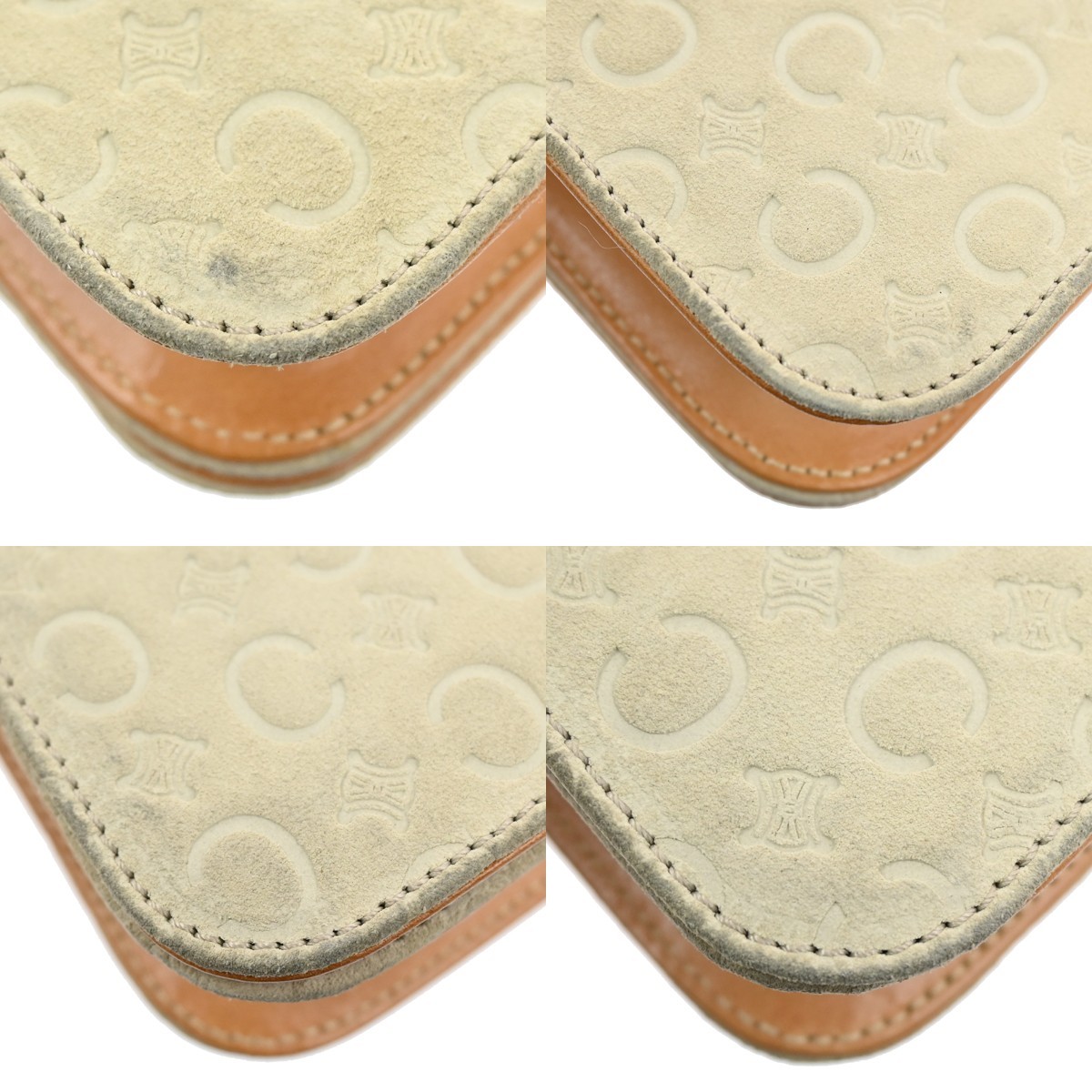 CELINE Logo C Macadam Shoulder Bag Leather Suede Ivory GHW Italy 69KC034
