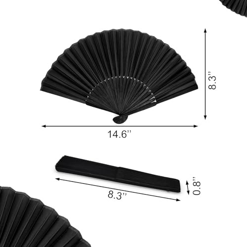 Black Folding Hand Classic Style Fan Fabric Bamboo Ribs Hand Held