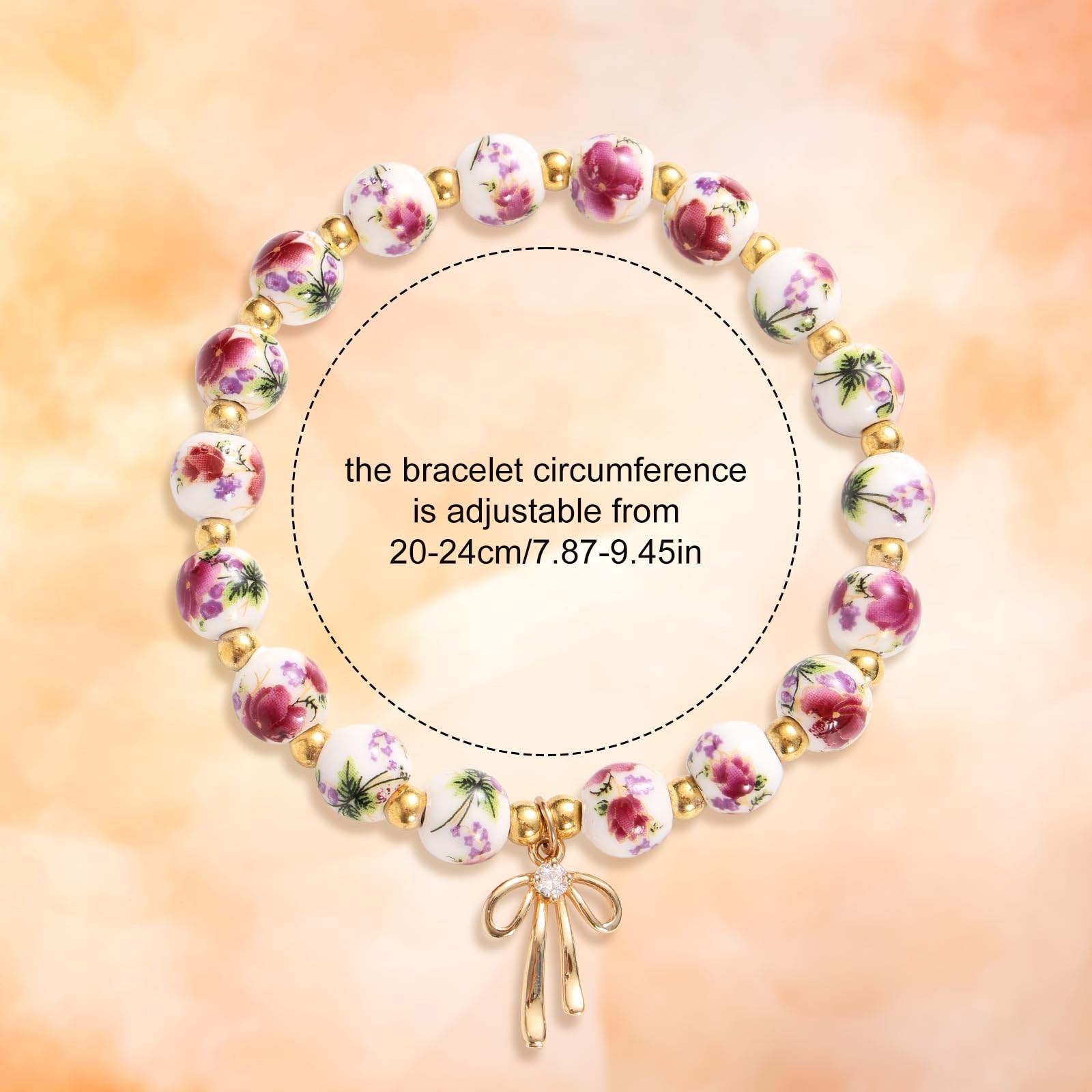 Mikovivi Beads Bow Charm Bracelet Medium, as shown in the detailed picture