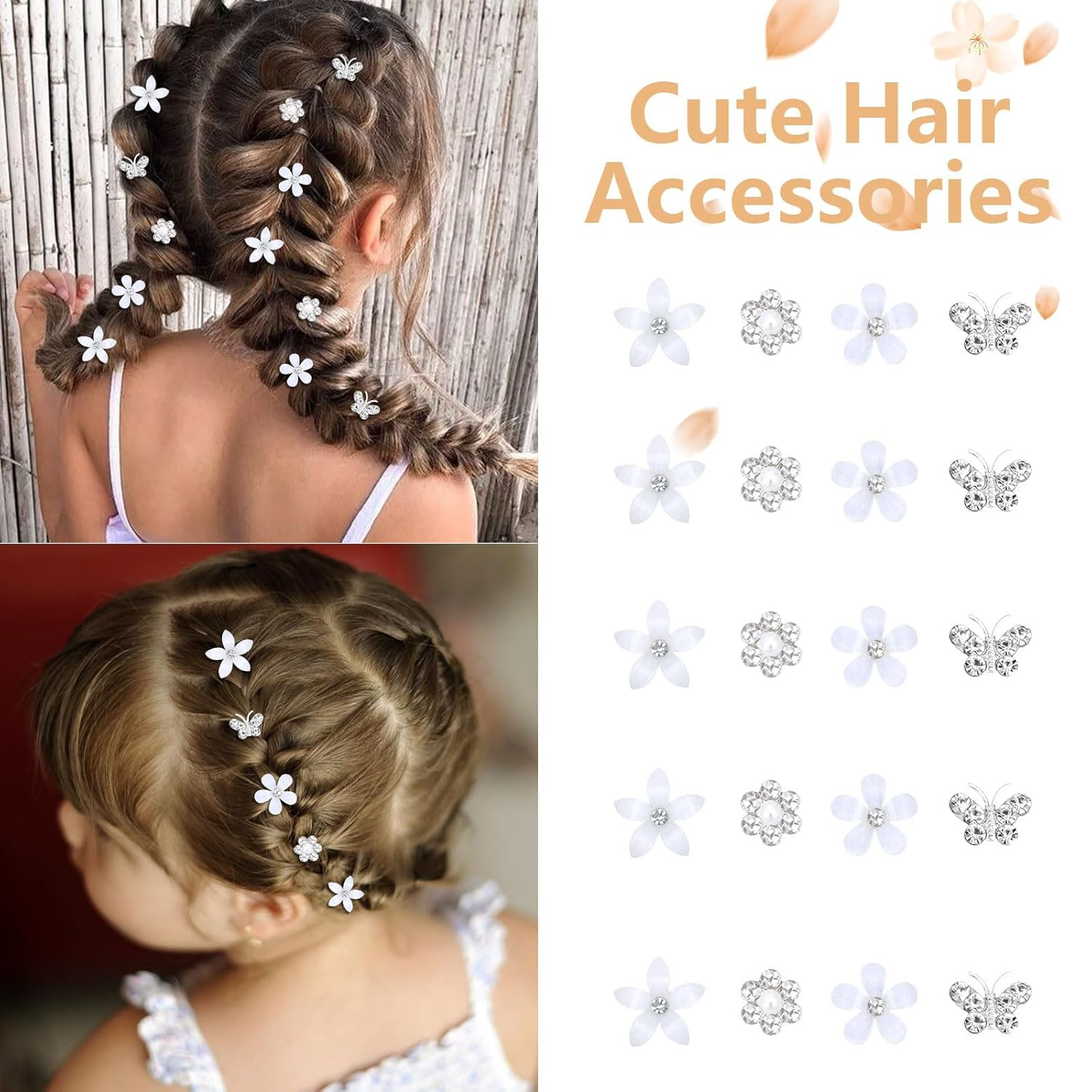 20 Pcs Mini Flower Hair Clips Rhinestone Butterfly Hair Pins Small Decorative Ha