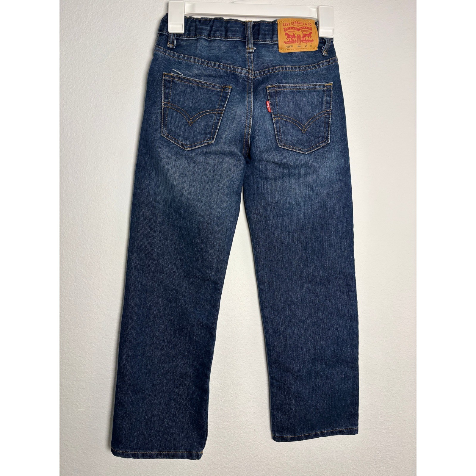 Levis 505 Regular Fit Boys Jeans Dark Wash Straight Leg Size 8 Reg W24 x L22