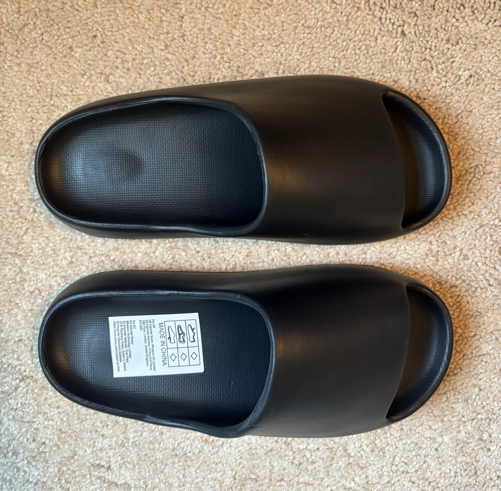 Men’s Black Slip-On Slide Sandals Open Toe Solid Foam Upper US 7.5 EU 40-41