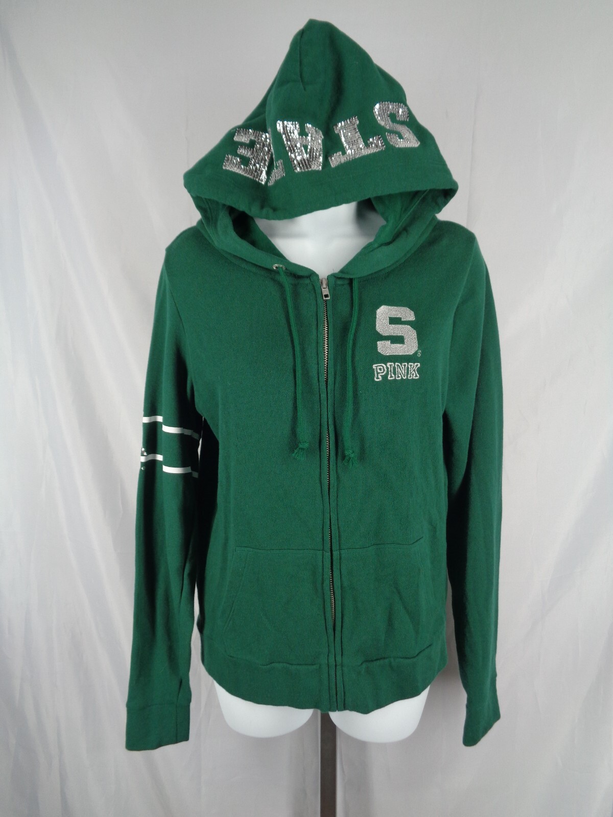 Victorias Secret PINK 5th Ocean Collegiate Bling Michigan State Zip Hoodie Small