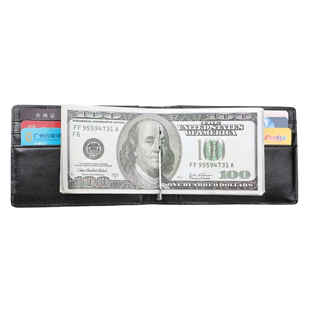 Men Rfid Blocking Leather Slim Card Wallet Bifold Front Pocket with Money Clips