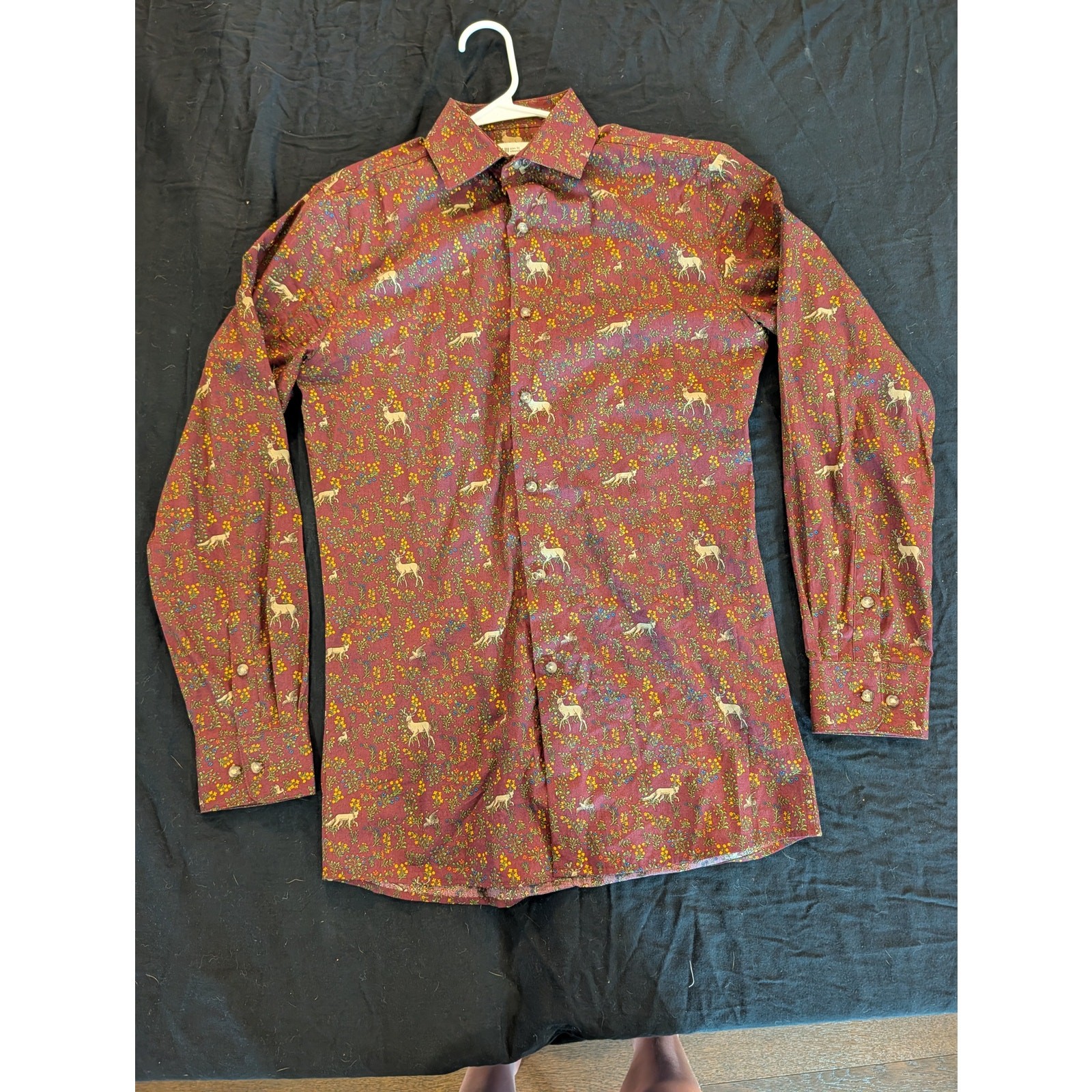 Bar III Men’s Small Deer Floral Button Up Shirt Cottagecore Woodland Boho Slim
