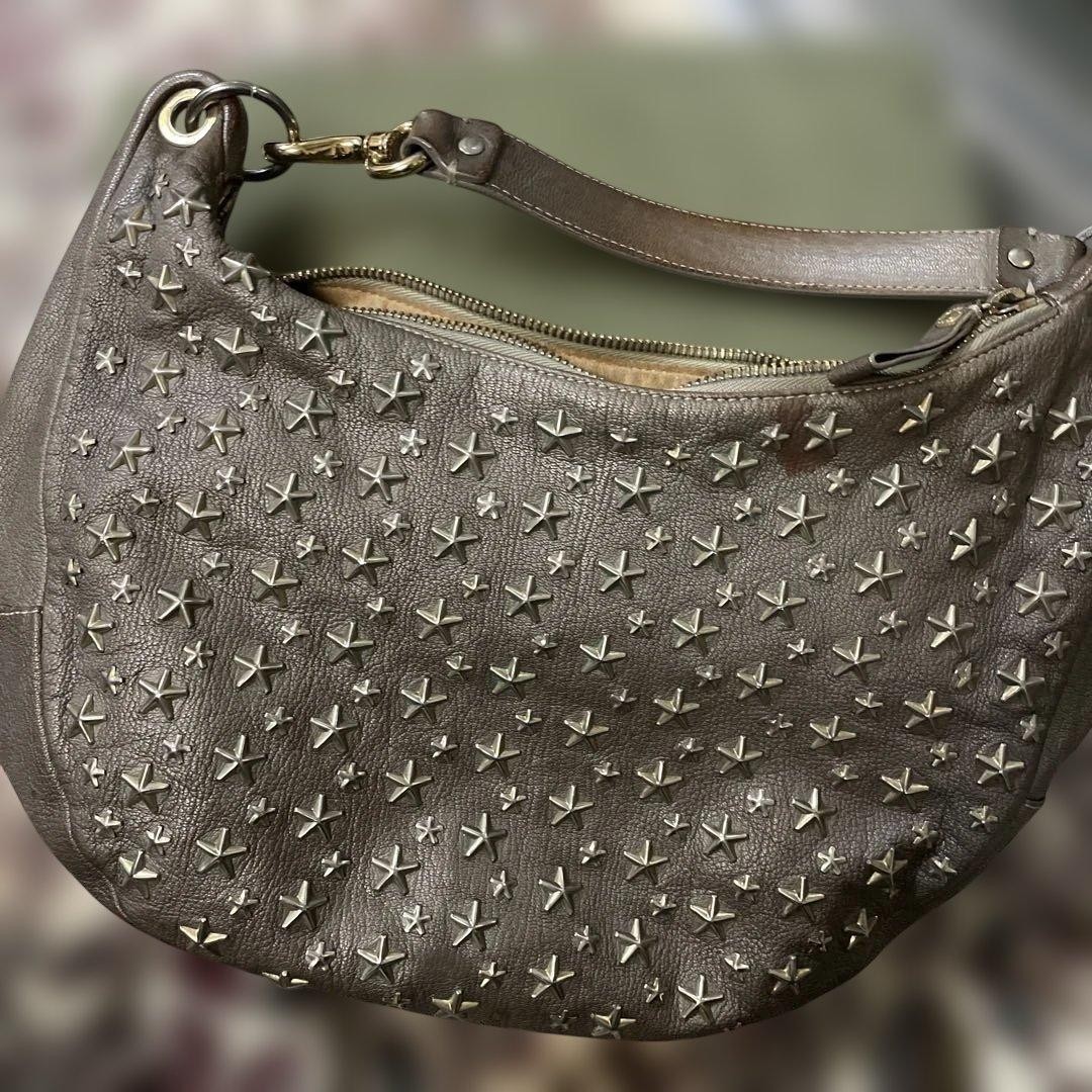 Jimmy Choo Star Studded Silver Gray Leather Bag Rare Japan Not Available