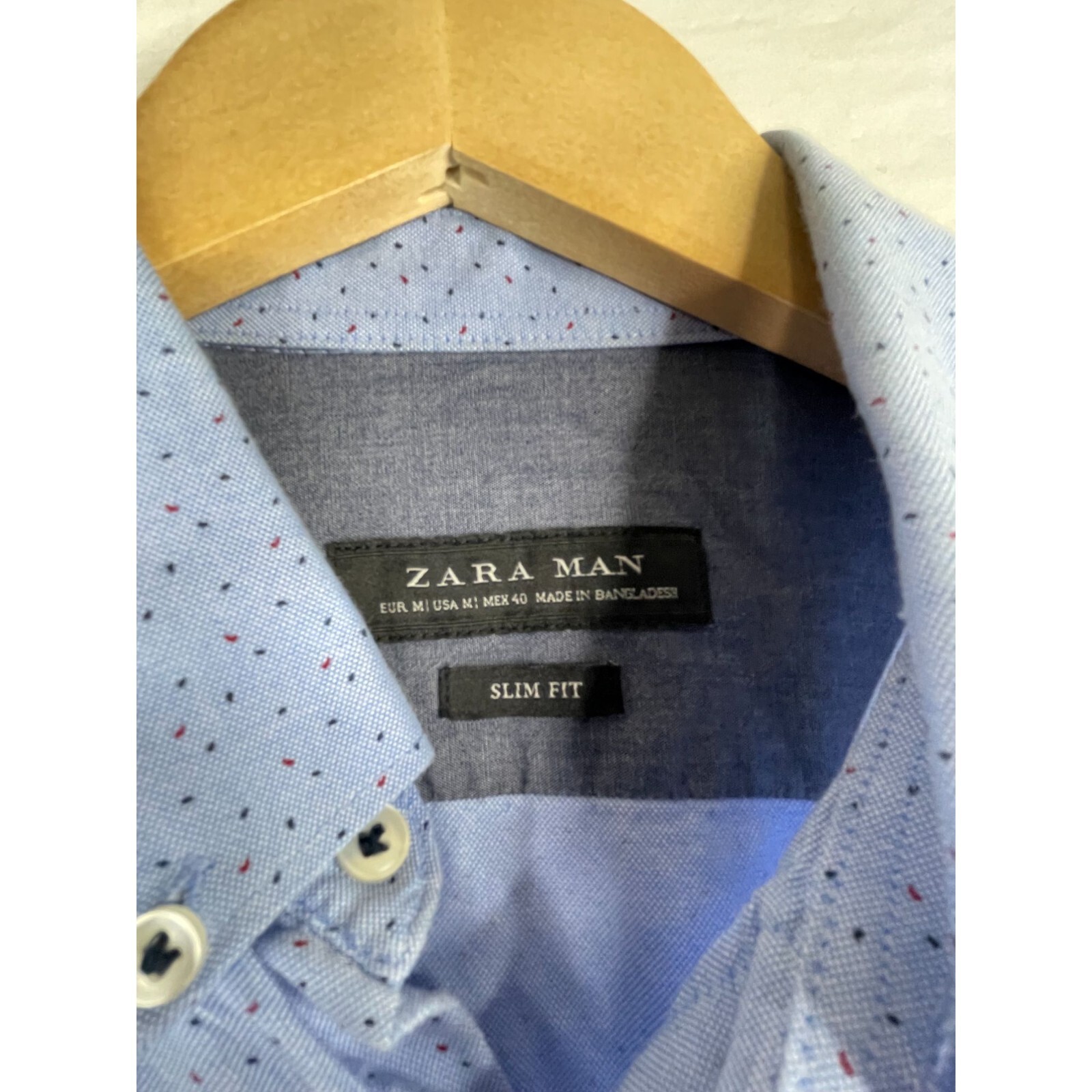 Zara Man Slim Fit Elbow Patches Button Down Shirt size M Light Blue