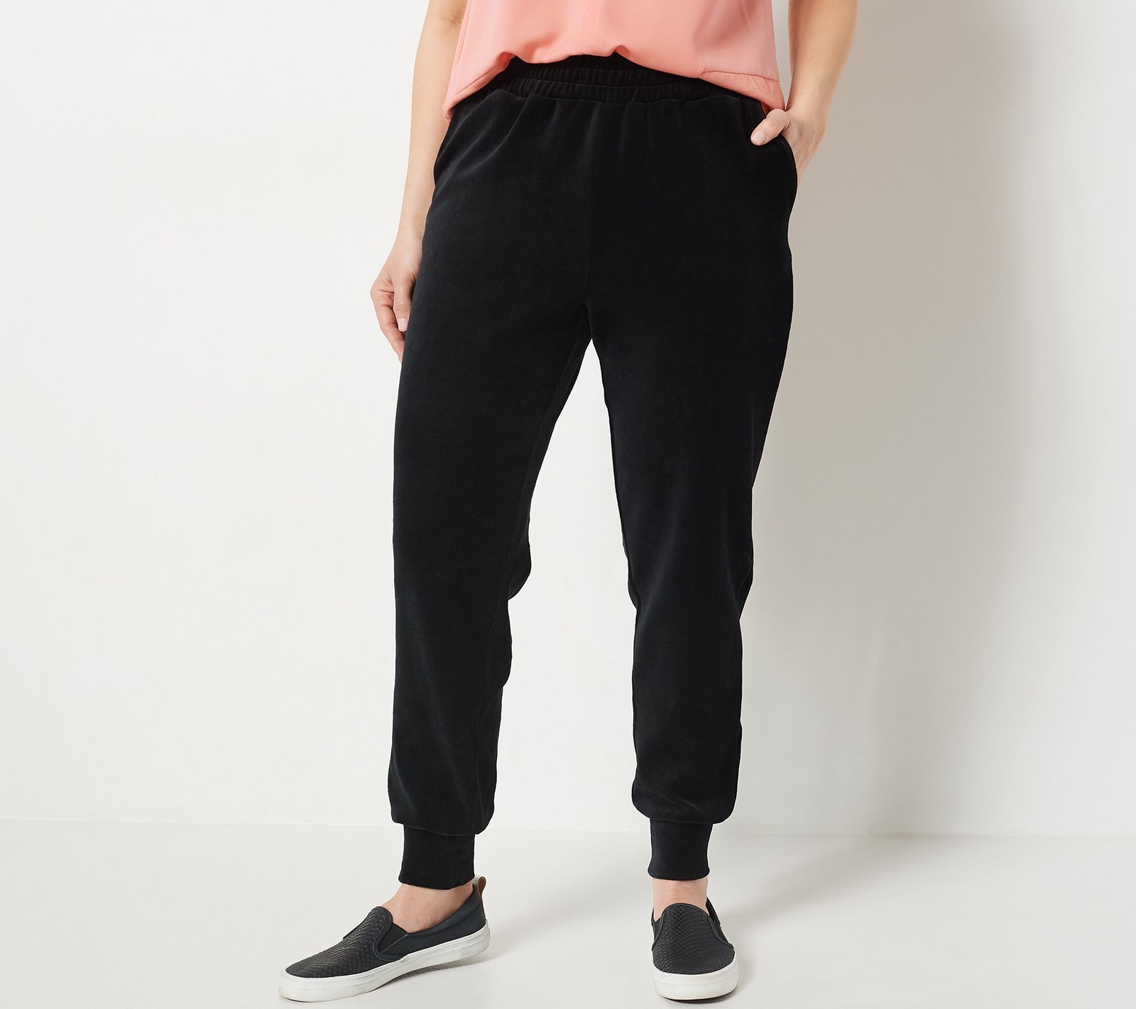 Laurie Felt Velour Pull-On Jogger Pants Black XL New