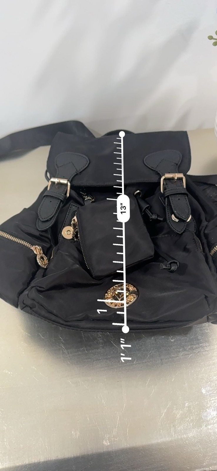 Valentino Orlandi Black Nylon Backpack Gold Hardware Drawstring Bag