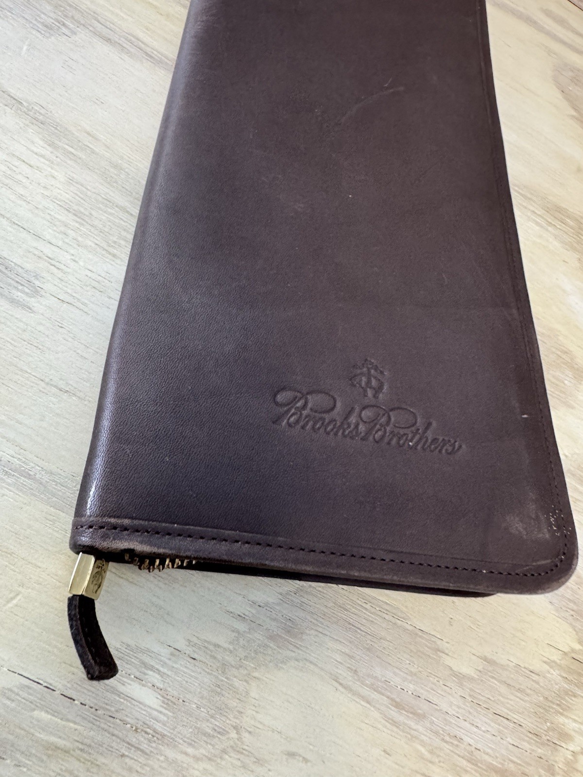 Brooks Brothers Leather Full Zipper Tie Travel Case 16 In Long 6 Inches Wide